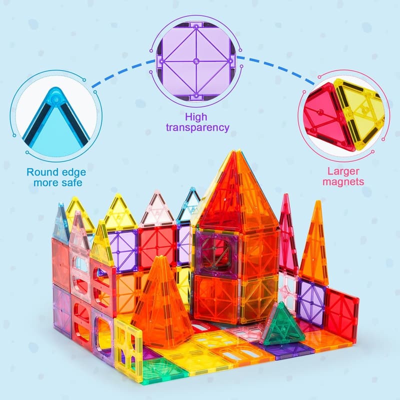 STEM Magnetic Building Tiles Set with 2 Cars for Kids Ages 3-9
