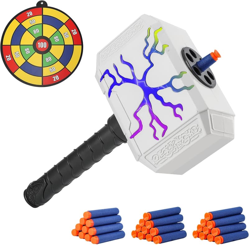 Dart-Blasting Hammer Toy with Lights for Kids Age 6+