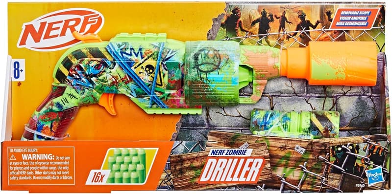 NERF Zombie Driller Dart Blaster with 16 Elite Darts, Ages 8+