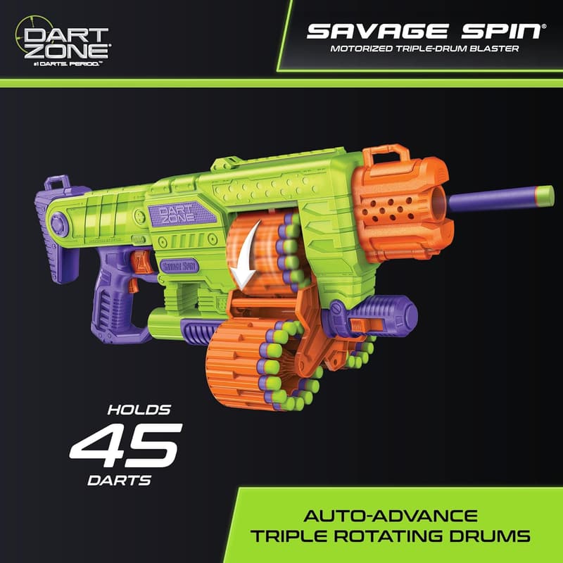 DART ZONE Savage Spin Semi-Auto Foam Dart Blaster for Kids