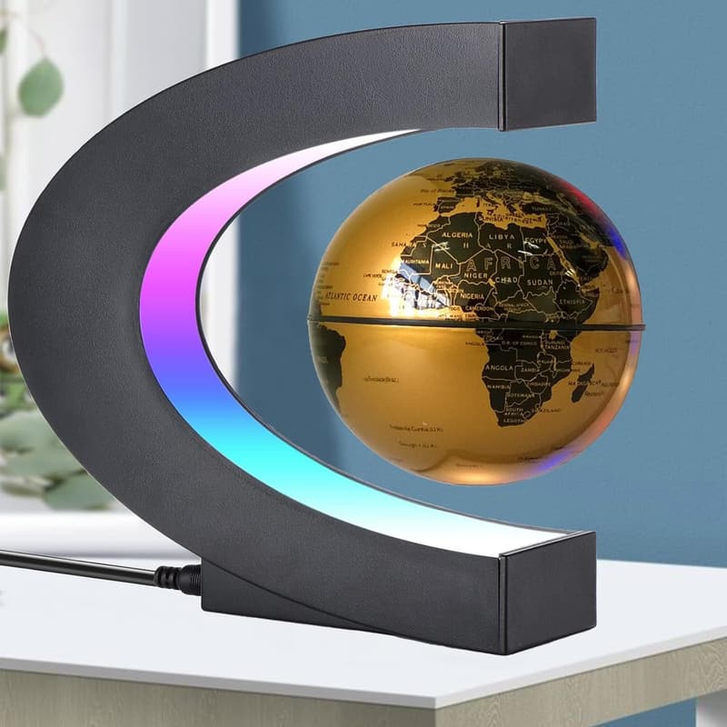 Floating Globe with LED Light - Unique Office Decor Gift