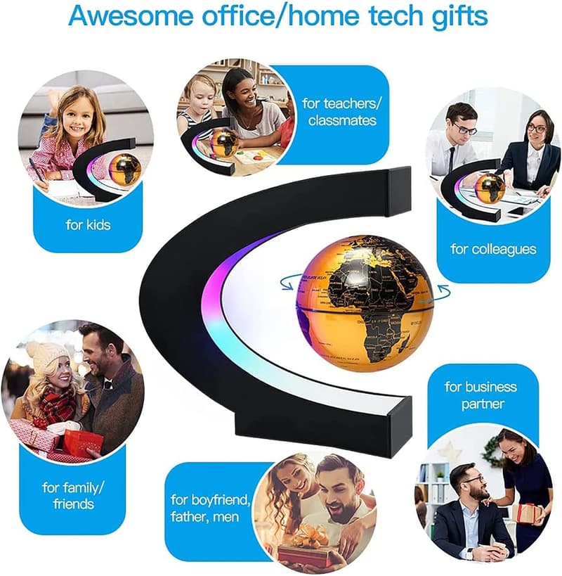 Floating Globe with LED Light - Unique Office Decor Gift