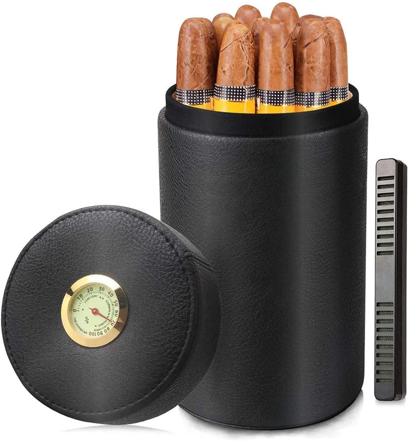 Leather Cedar Wood Cigar Humidor Case for 12-16 Cigars