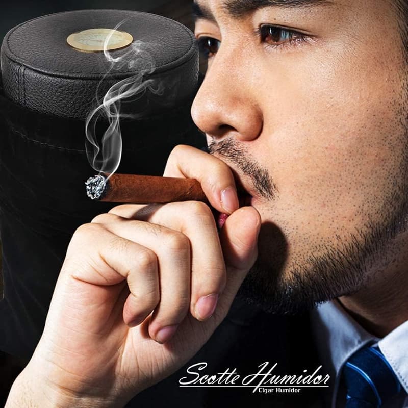 Leather Cedar Wood Cigar Humidor Case for 12-16 Cigars