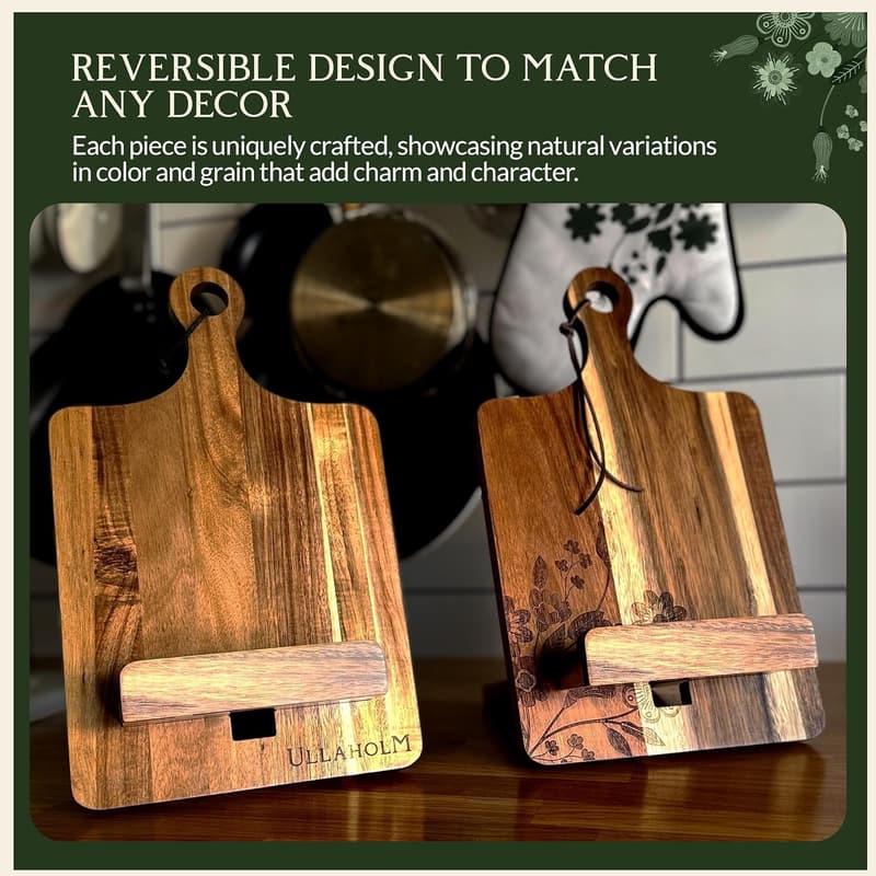 Reversible Wooden Cookbook Stand with Measurement Conversion Card