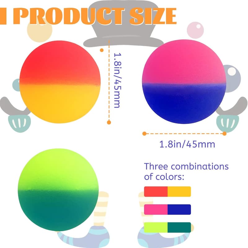 18 Pcs Jumbo Super Bouncy Balls for Kids - Assorted Colors