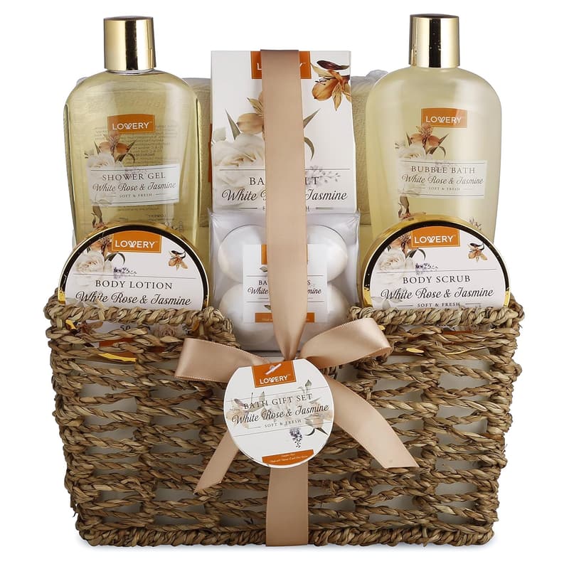 Luxurious White Rose & Jasmine Spa Gift Basket for Couples