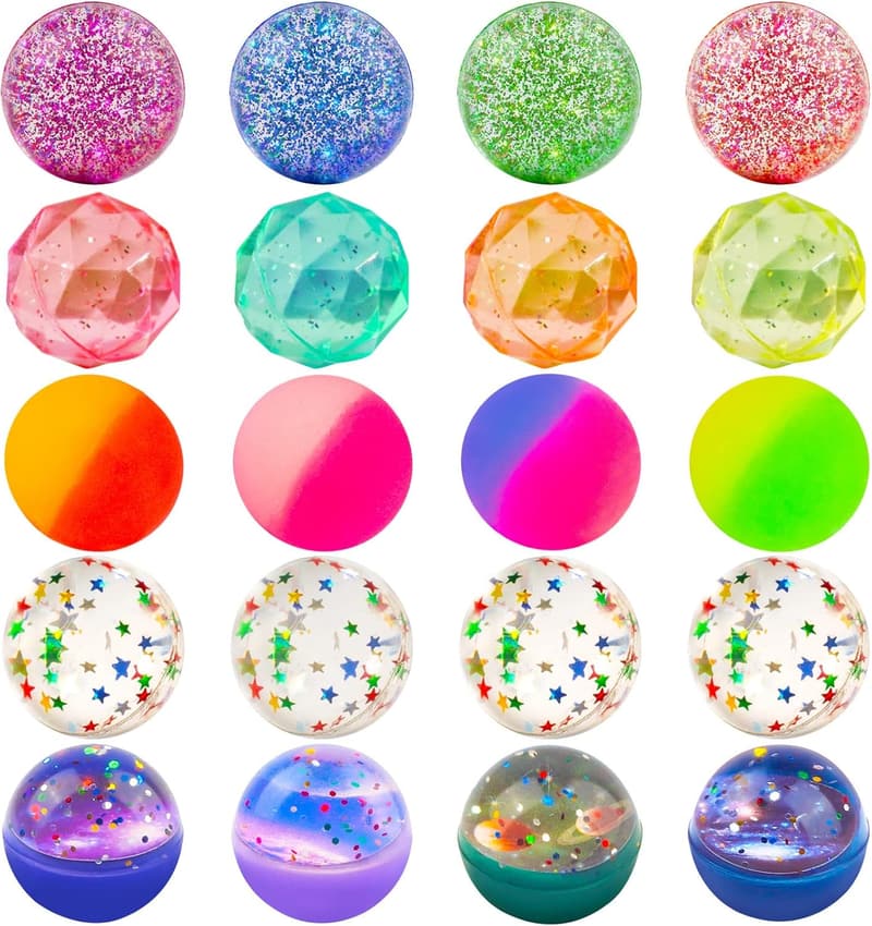 Assorted Bouncy Balls for Kids - 20 Pack with Storage Bag