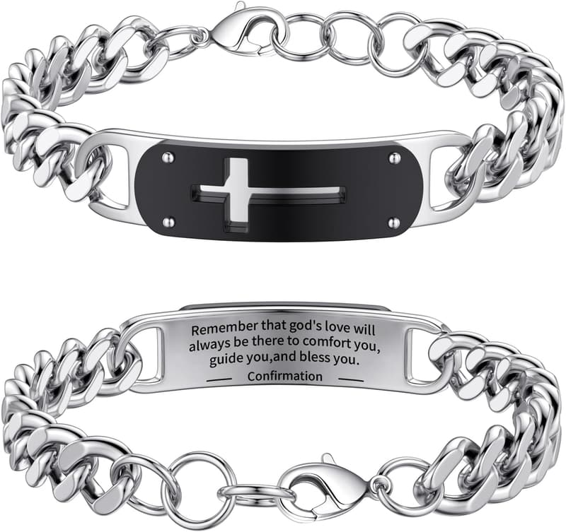 Graduation Gift: Stainless Steel Cross Bracelet for Boys