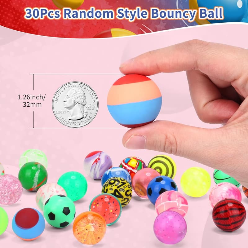 Assorted Multicolor Bouncy Balls for Kids - 30 Pack