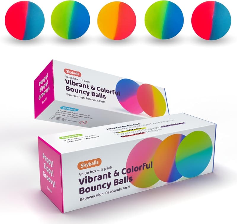 Bouncy Balls Gift Set - 5 Large ICY Rubber Balls for Kids