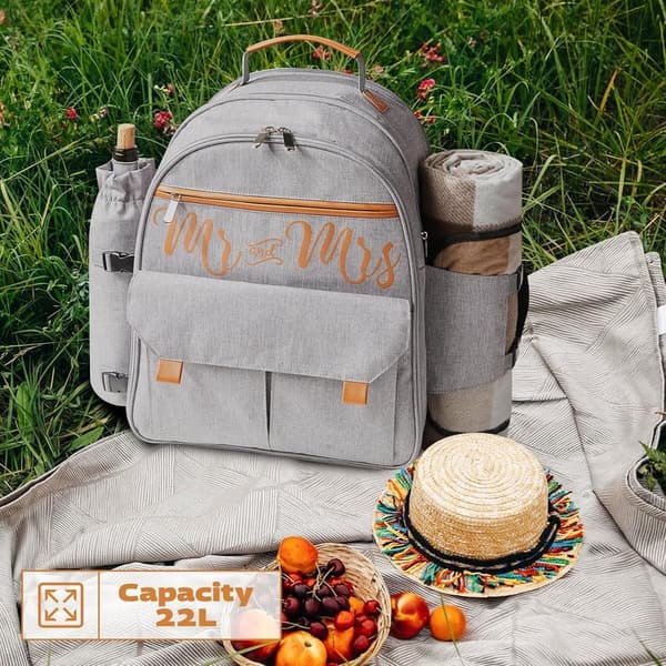 Anniversary Picnic Backpack Set for Couples - Insulated & Leak Proof