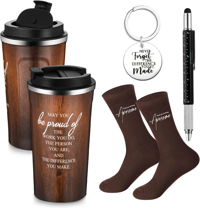 Father's Day Appreciation Set for Men: Tumbler, Keychain, Pen & Socks