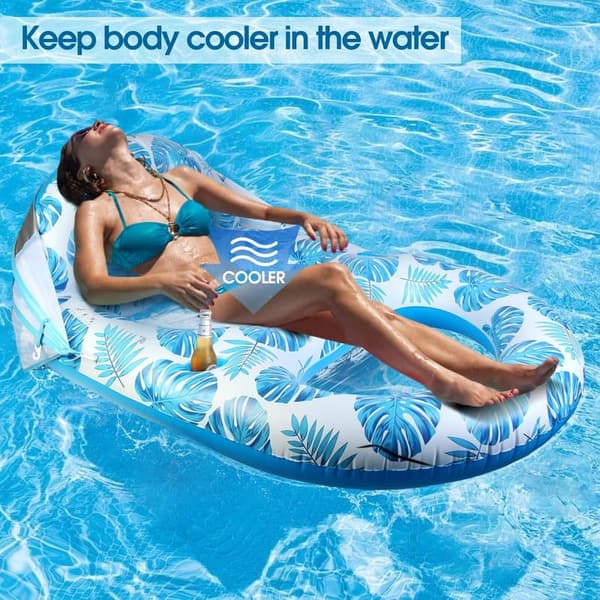Extra Large Inflatable Pool Lounge Float with Canopy & Cup Holder