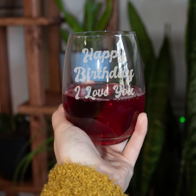Custom Engraved Stemless Wine Glasses for Birthdays