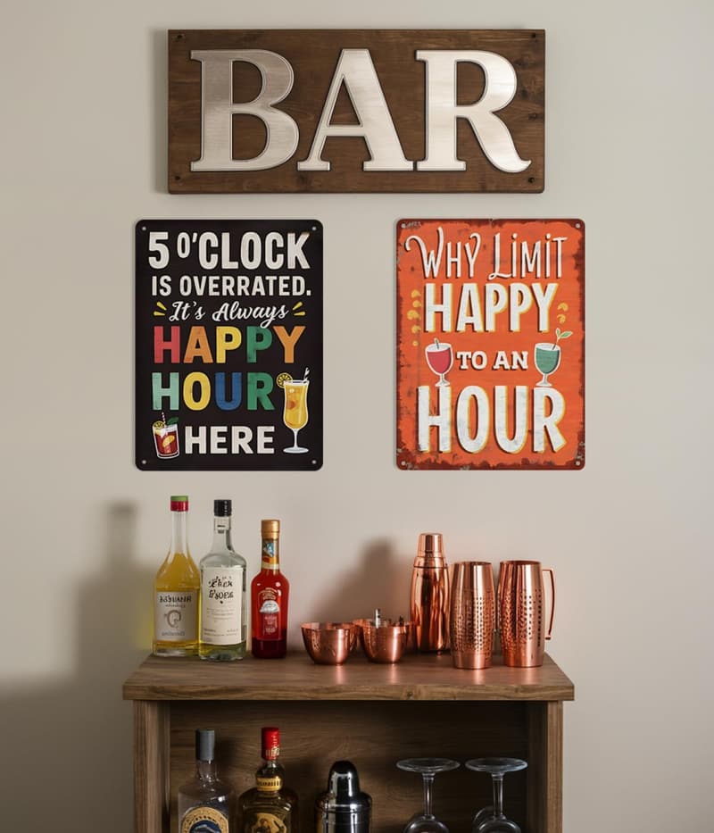 Happy Hour Funny Metal Bar Sign - Humorous Wall Decor