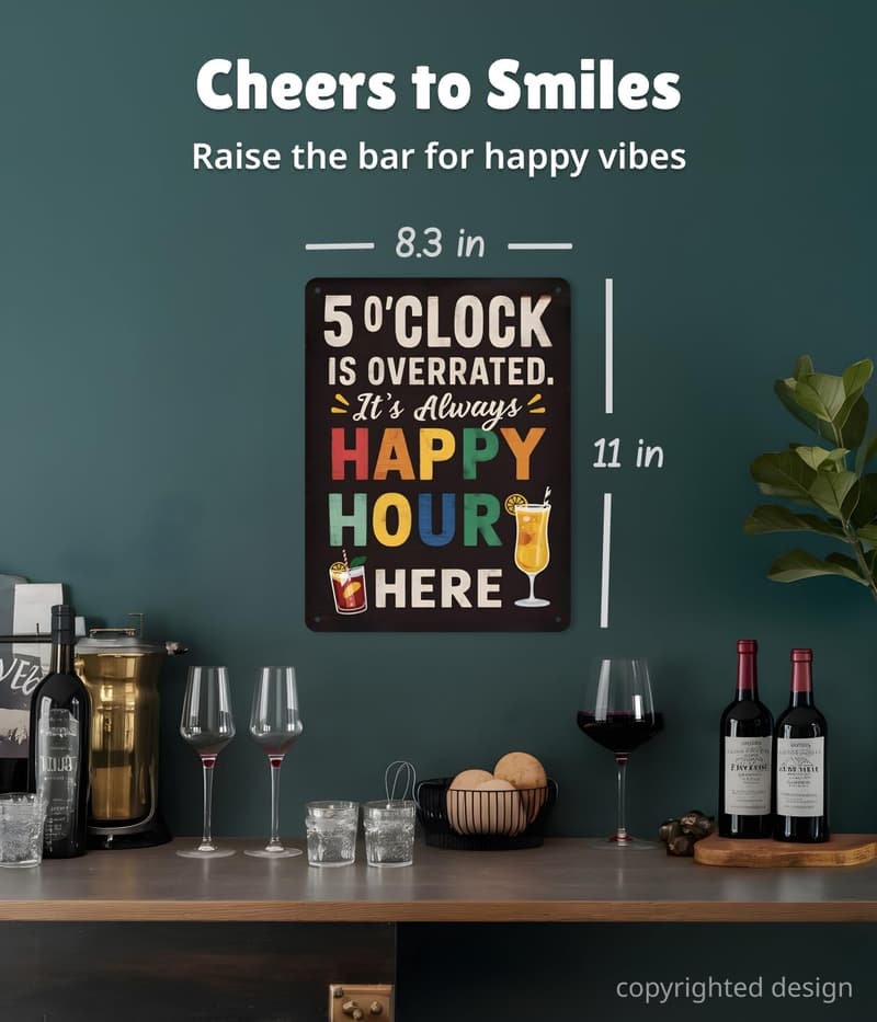 Happy Hour Funny Metal Bar Sign - Humorous Wall Decor