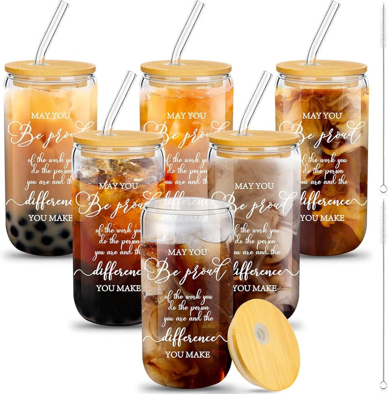 Employee Appreciation 16oz Beer Glass Set with Lids & Straws