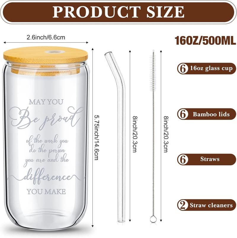 Employee Appreciation 16oz Beer Glass Set with Lids & Straws