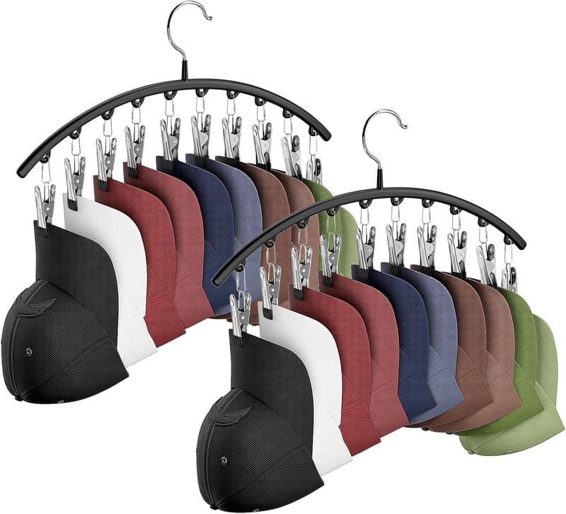 Hat Organizer with Clips for Closet - 2-Pack Metal Display