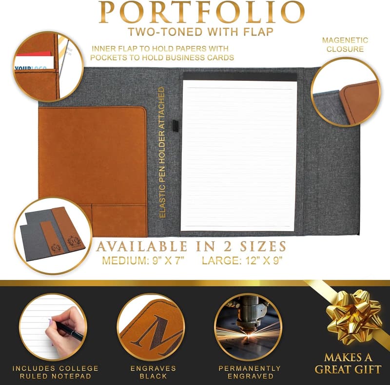 Customized Portfolio with Monogrammed Flap - Engraved Gift for Teachers and Students
