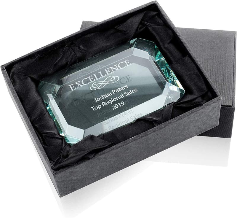 Employee Appreciation Jade Glass Paperweight - Engraved Gift Box