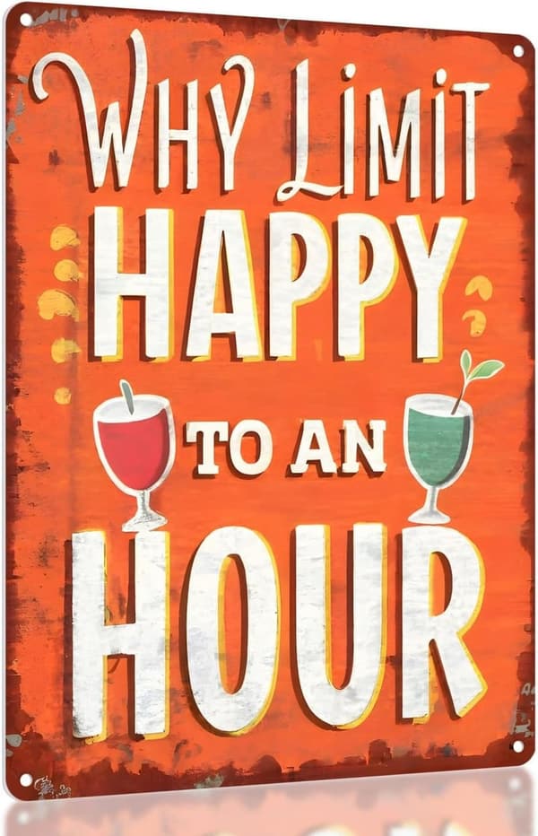 Happy Hour Vintage Metal Bar Sign - Humorous Wall Decor