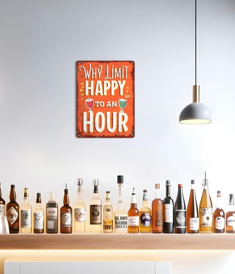 Happy Hour Vintage Metal Bar Sign - Humorous Wall Decor
