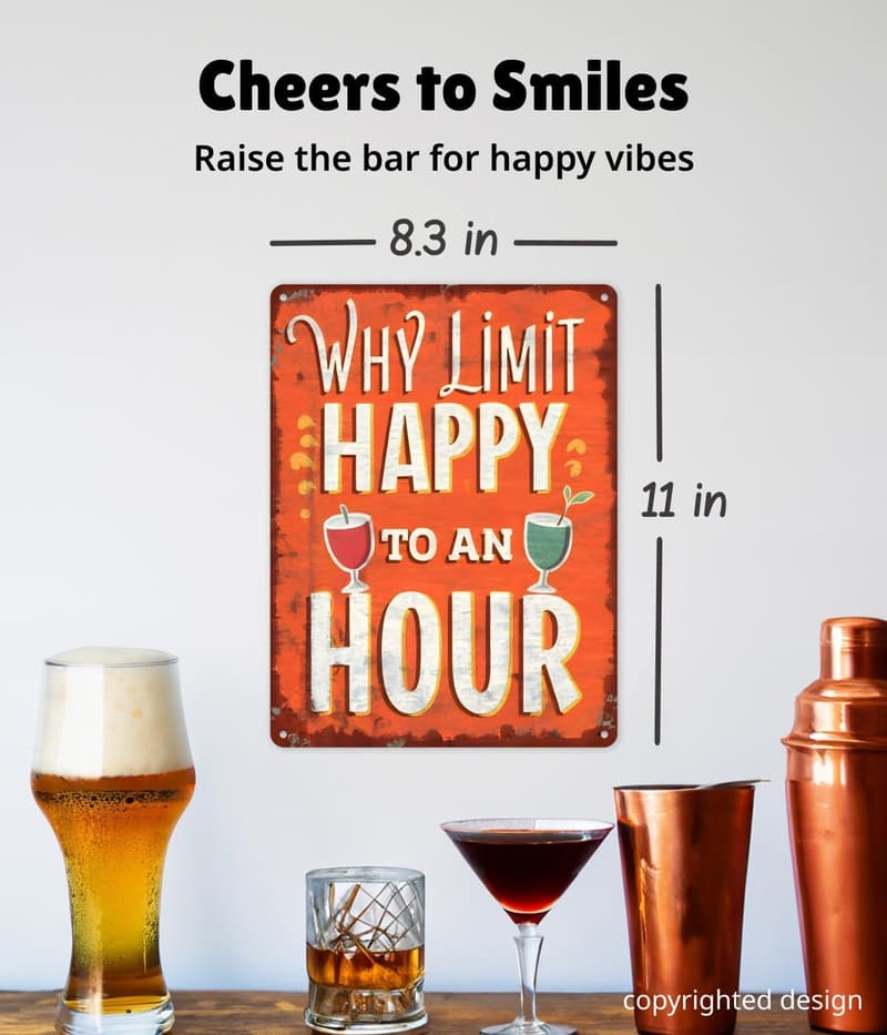 Happy Hour Vintage Metal Bar Sign - Humorous Wall Decor