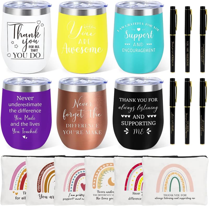 Employee Appreciation Gift Set: 16oz Inspirational Tumblers & Makeup Bags