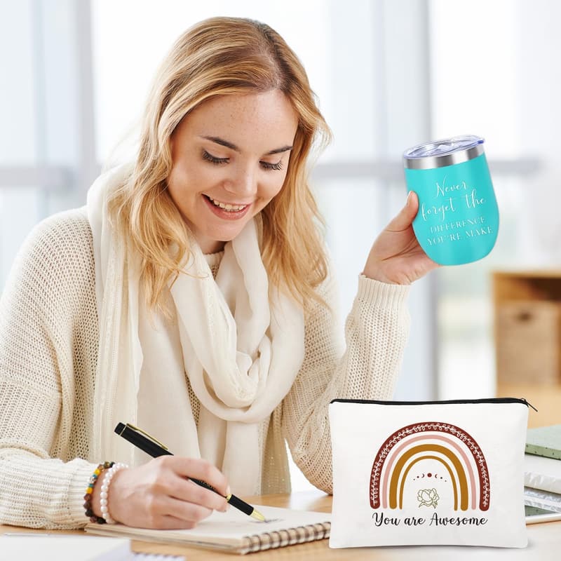 Employee Appreciation Gift Set: 16oz Inspirational Tumblers & Makeup Bags