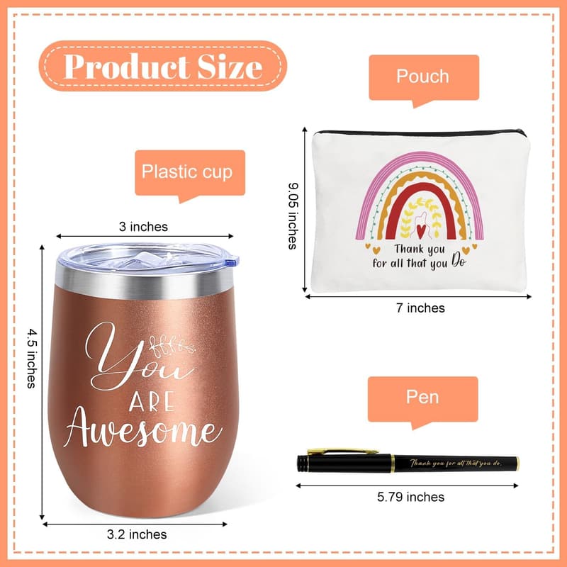 Employee Appreciation Gift Set: 16oz Inspirational Tumblers & Makeup Bags