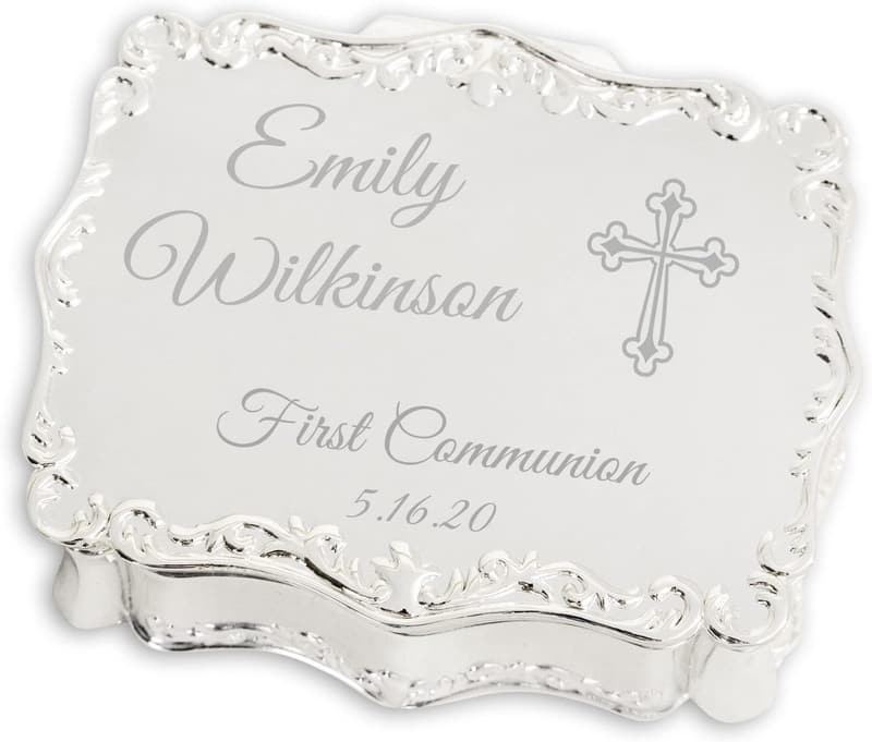 First Communion Personalized Jewelry Box with Engraved Name