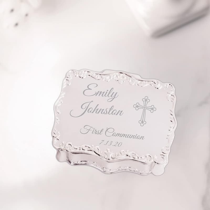 First Communion Personalized Jewelry Box with Engraved Name