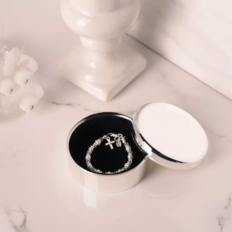First Communion Silver Engraved Jewelry Keepsake Box for Girls