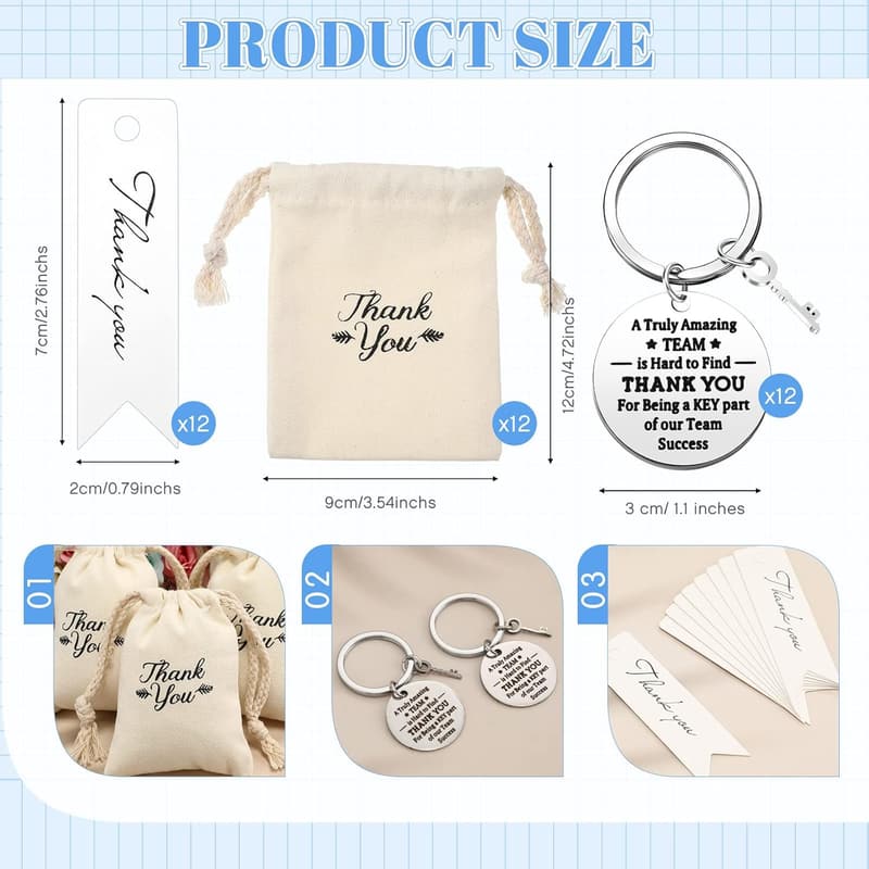 Employee Appreciation Gifts Set: Keychains, Bags & Cards (36 Pcs)