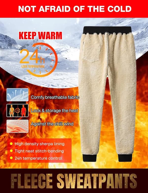 Men's Winter Fleece Joggers with Sherpa Lining