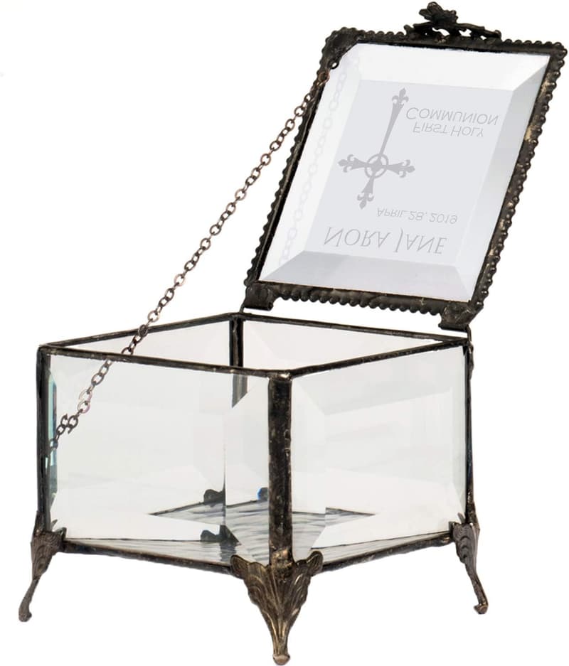 Personalized Engraved Glass Cross Rosary — First Communion Gift for Girls