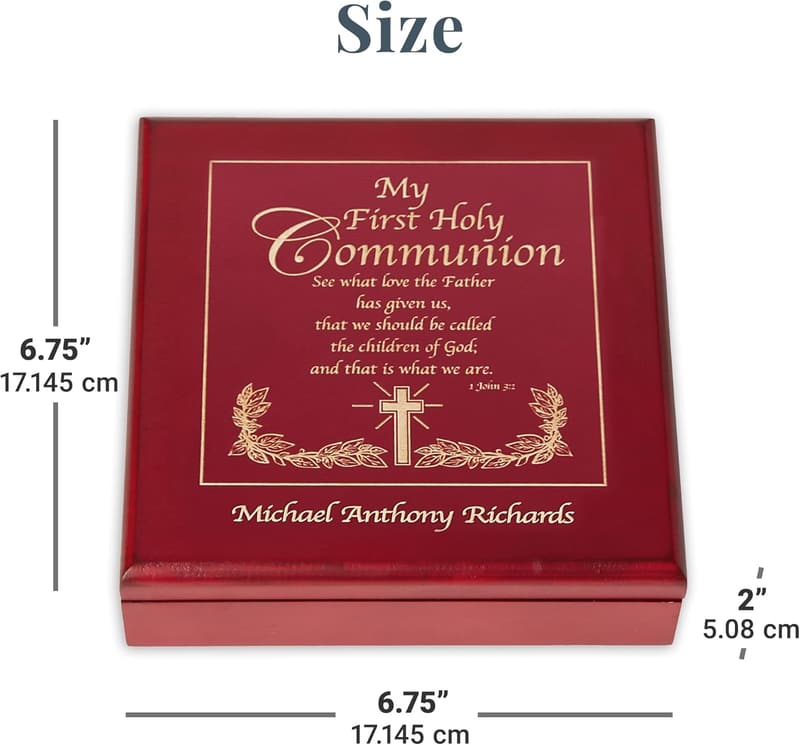 Personalized First Communion Keepsake Box - Natural Wood