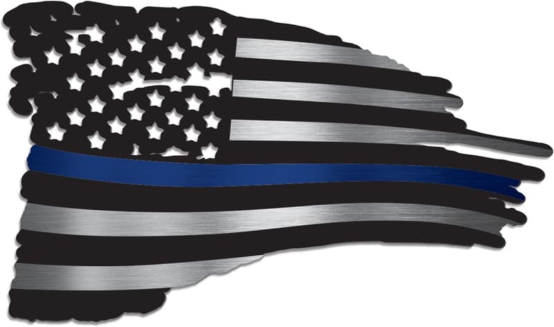 Thin Blue Line Metal Sign - Tattered Flag Wall Art for Officers