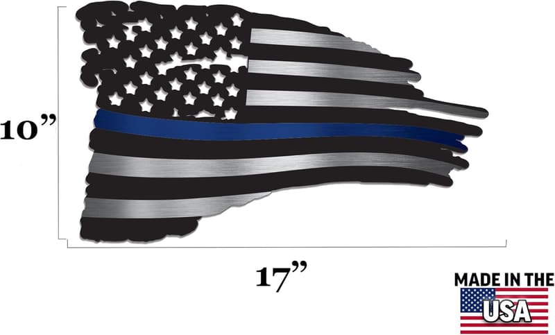 Thin Blue Line Metal Sign - Tattered Flag Wall Art for Officers