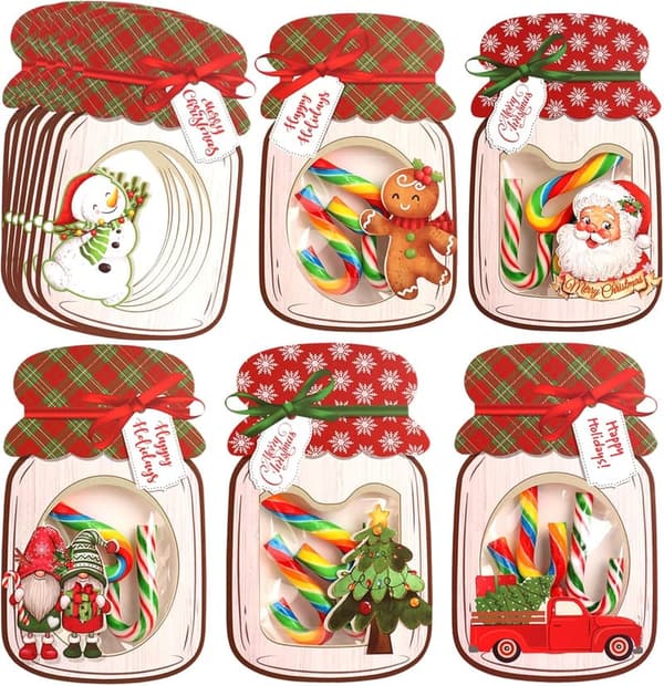 Christmas Mason Jar Cards Set with 50 Clear Treat Bags