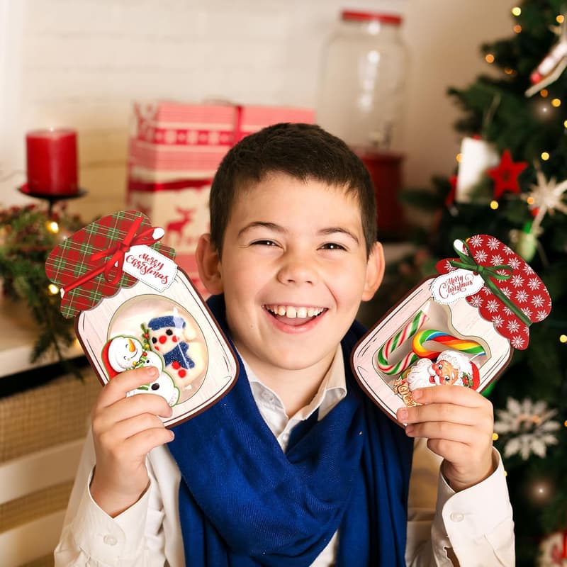 Christmas Mason Jar Cards Set with 50 Clear Treat Bags