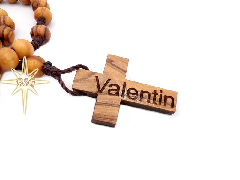 Personalized Olive Wood Rosary with Engraving for Baptism Gifts