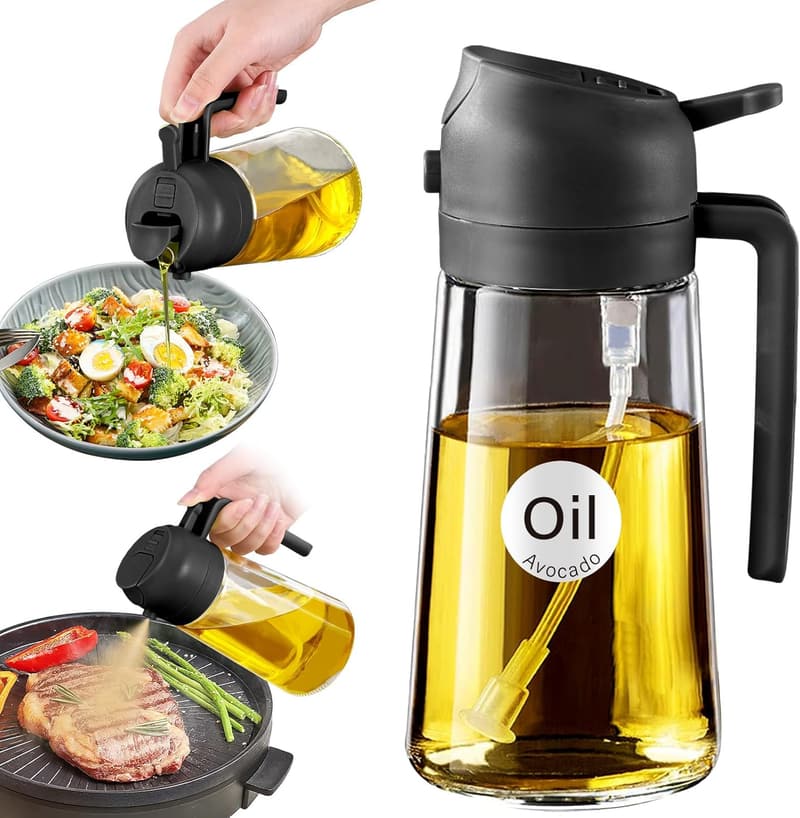Food Grade 16oz Olive Oil Sprayer with Portion Control (Black)