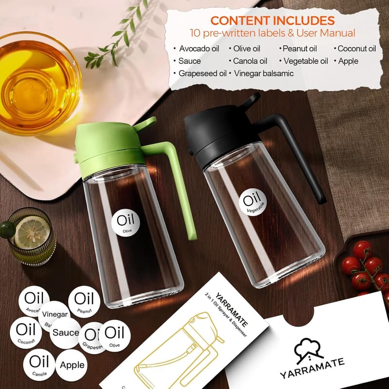 Food Grade 16oz Olive Oil Sprayer with Portion Control (Black)