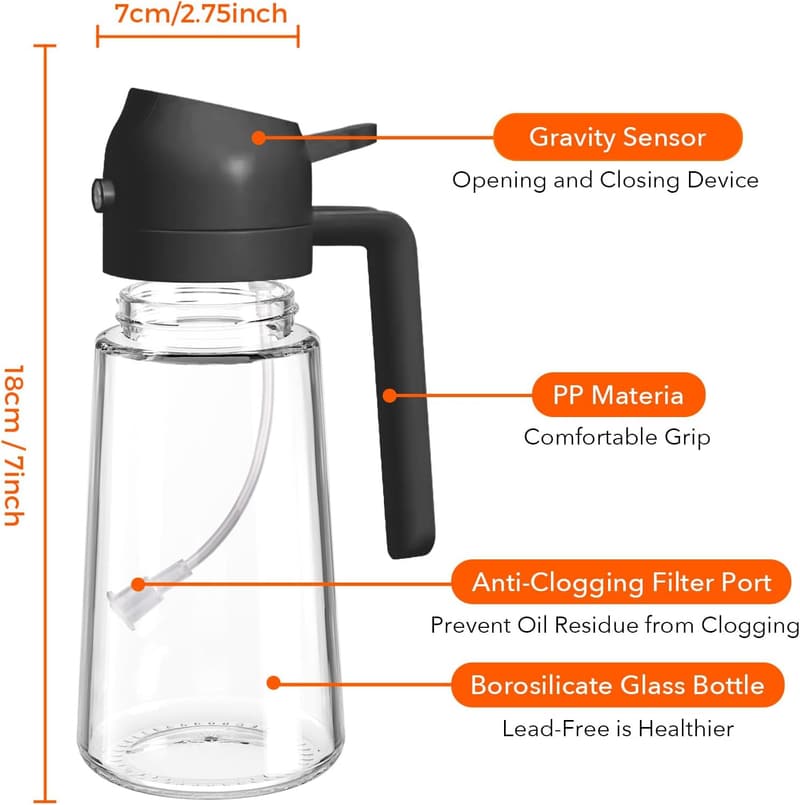 Food Grade 16oz Olive Oil Sprayer with Portion Control (Black)