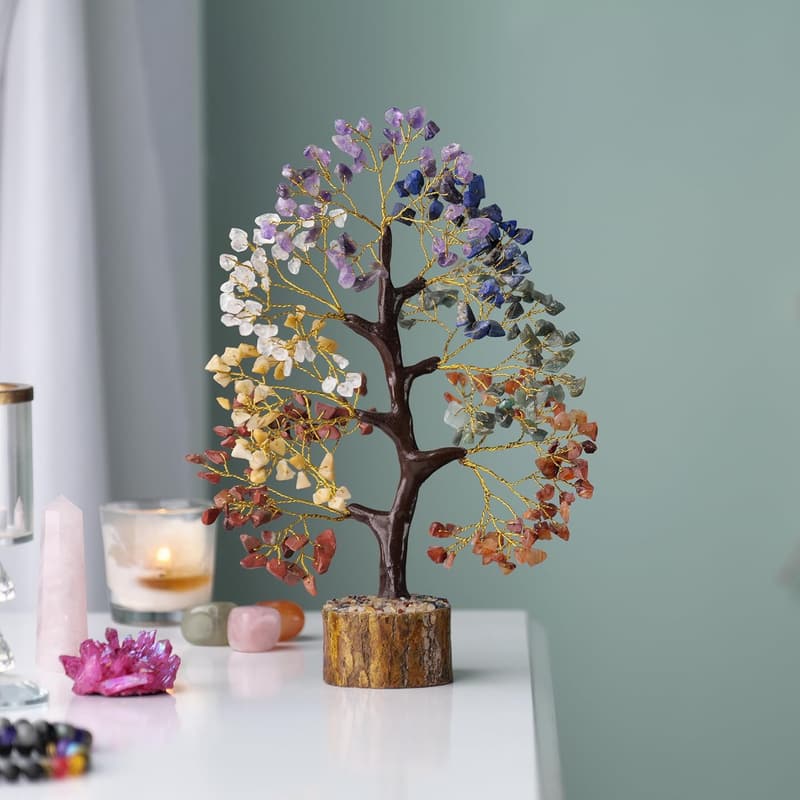 Chakra Tree of Life Decor with Healing Crystals for Positive Energy