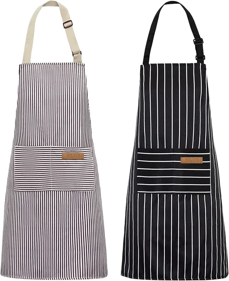 Adjustable Bib Apron Set for Men and Women – Black/Brown Stripes