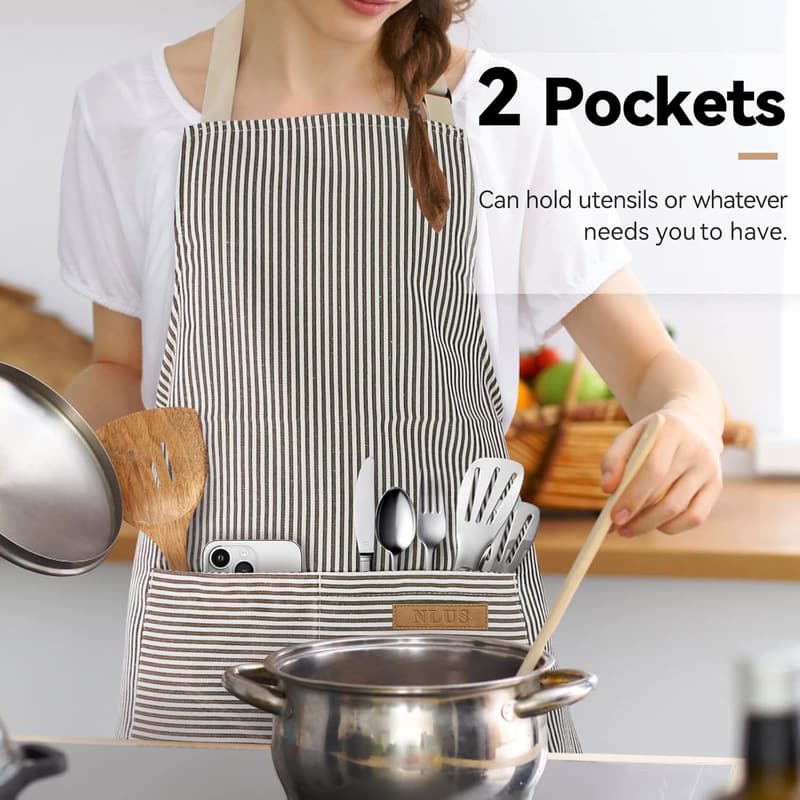 Adjustable Bib Apron Set for Men and Women – Black/Brown Stripes